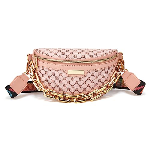 Fiorky Brusttasche for Damen, PU-Leder, großes Fassungsvermögen, Leopardenmuster, Kette, Damen-Umhängetasche, mehrere Fächer, for Wochenendurlaub (Rosa) von Fiorky