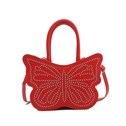 Fiorky Chic Schmetterlings-Ketten-Umhängetasche für Damen und Mädchen, PU-Schmetterling, kleine Tragetasche, verstellbarer Riemen, Nieten-Umhängetasche, einfarbig, für Handtasche von Fiorky