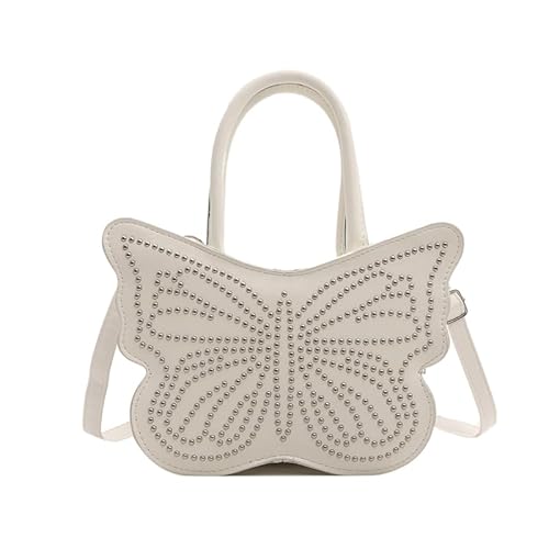 Fiorky Chic Schmetterlings-Ketten-Umhängetasche für Damen und Mädchen, PU-Schmetterling, kleine Tragetasche, verstellbarer Riemen, Nieten-Umhängetasche, einfarbig, für Handtasche von Fiorky