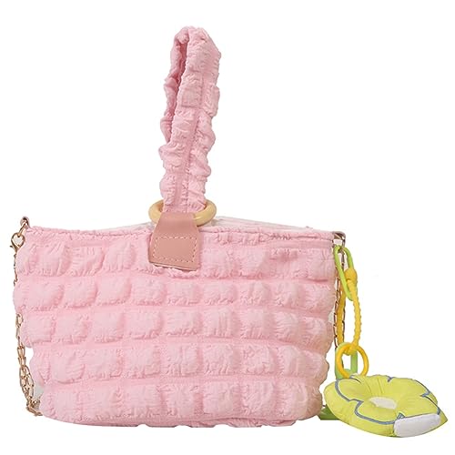 Fiorky Cloud Tote-Handtasche for Damen, weich, gerüscht, schlicht, Kissen-Geldbörse, einfarbig, leicht, mit Anhänger, Damen-Freizeithandtasche (Rosa) von Fiorky