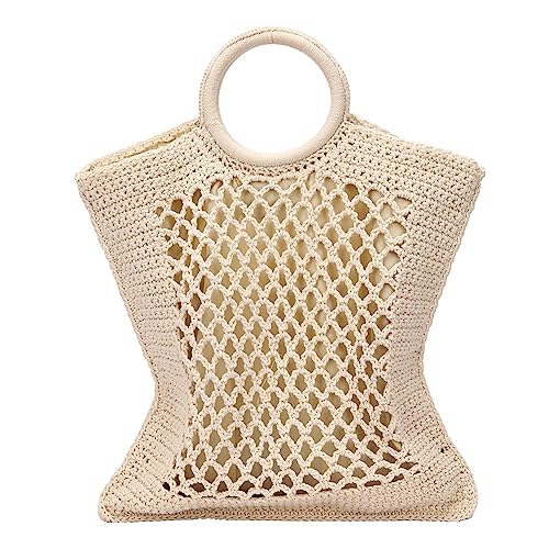 Fiorky Damen-Aufbewahrungstasche aus Netzstoff, extra groß, Mädchen-Strandtasche, gewebte Umhängetasche, modisch, ausgehöhlt, lässige Tragetasche, Shopper-Tasche, Henkeltasche (weiß) von Fiorky