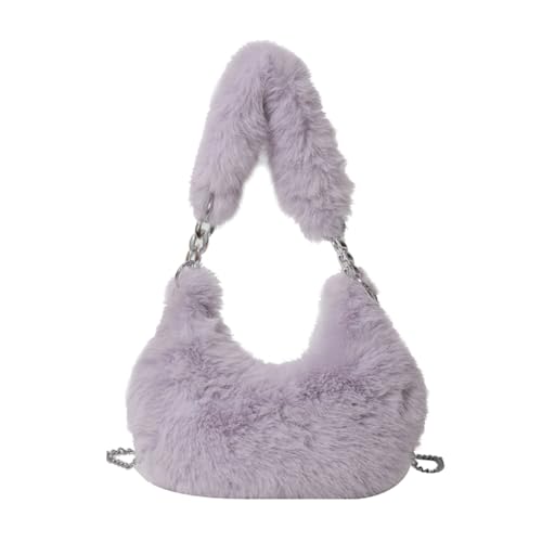 Fiorky Damen-Fuzzy-Achseltasche, Reißverschluss-Ketten-Umhängetasche, vielseitige pelzige Tragetasche, weiche Mädchen-Umhängetasche (lila) von Fiorky