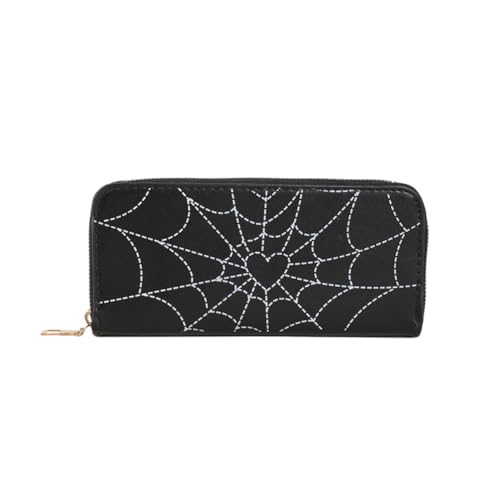 Fiorky Damen-Geldbörse mit Spinnennetz-Aufdruck, PU-Leder, Gothic-Geldbeutel, modisch, vielseitig einsetzbar, Halloween, Trendige Geldbörse for Mädchen (schwarz) von Fiorky