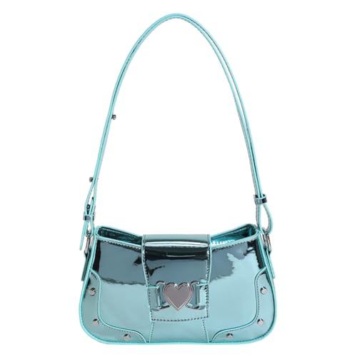 Fiorky Damen-Gothic-Tragetasche, Y2K-Modehandtasche, metallische Farbe, vielseitige Umhängetasche, PU-Leder, Spice Girls-Dating-Tasche (blau) von Fiorky