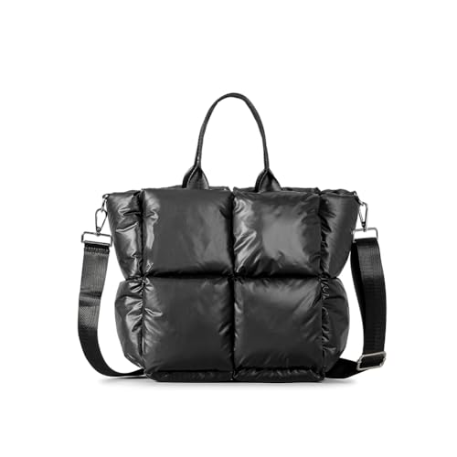 Fiorky Damen-Handtasche, gesteppt, leicht, gepolsterte Umhängetasche, vielseitige Tasche mit Tragegriff oben, bauschige Umhängetasche, Winter-Dating-Tasche (schwarz) von Fiorky