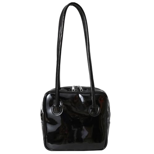 Fiorky Damen-Handtasche, schlicht, quadratisch, einfarbig, minimalistisch, Umhängetasche, großes Fassungsvermögen, Freizeit-Unterarmtasche, Tagestasche for Damen (schwarz) von Fiorky