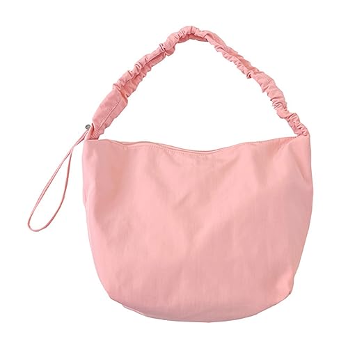 Fiorky Damen-Knödeltasche mit gerafftem Riemen, einfache Hobo-Tasche, einfarbig, weich, großes Fassungsvermögen, Mädchen-Outdoor-Freizeittasche (Rosa) von Fiorky