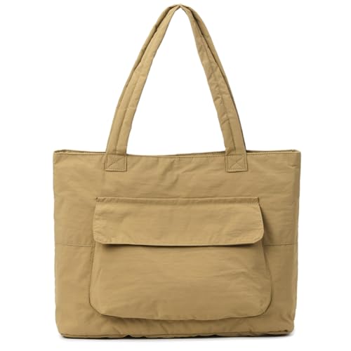 Fiorky Damen-Nylon-Tragetasche, weiche, leichte Handtasche, lässige Mode, Umhängetasche, weiche Umhängetasche, Reise- und Arbeitstasche (Khaki) von Fiorky