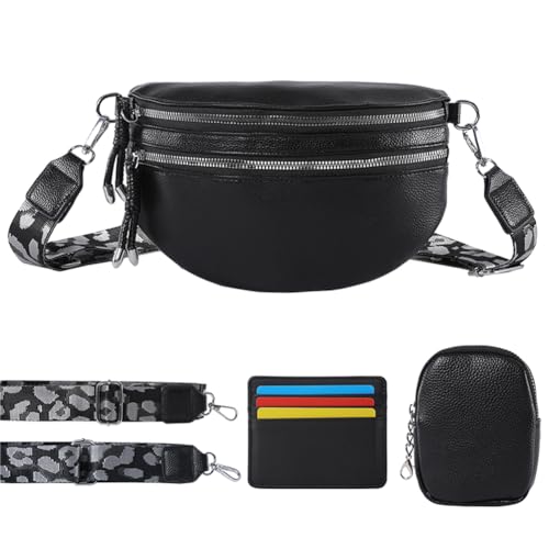 Fiorky Damen PU-Brusttasche, modische Gürteltasche, Verstellbarer Riemen, lässige Sling-Geldbörse mit Kleiner Tasche und Kartentasche, Schultertasche mit Zwei Reißverschlüssen von Fiorky