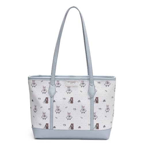 Fiorky Damen-PU-Einkaufstasche, modische Umhängetasche, Bär-Kaninchen-Aufdruck, einfache Einkaufstasche, große Kapazität, elegante Handtasche zum Einkaufen, Pendeln (blau) von Fiorky