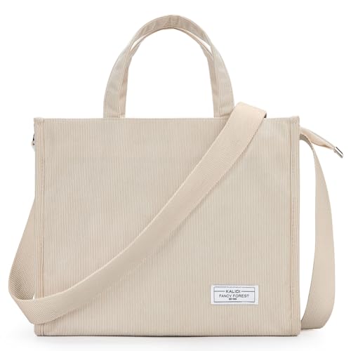 Fiorky Damen-Retro-Tragetasche mit Reißverschluss, Cord-Umhängetasche, vielseitige, solide Umhängetasche, großes Fassungsvermögen, verstellbarer Riemen, lässige Reisetasche (Beige) von Fiorky