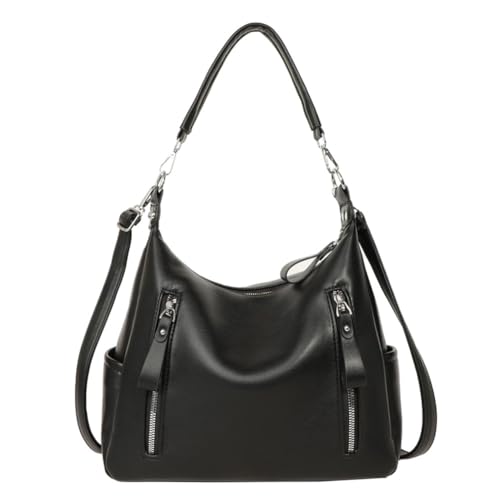 Fiorky Damen Retro-Umhängetasche, PU-Leder, einfarbig, Damen-Outdoor-Tasche (schwarz) von Fiorky