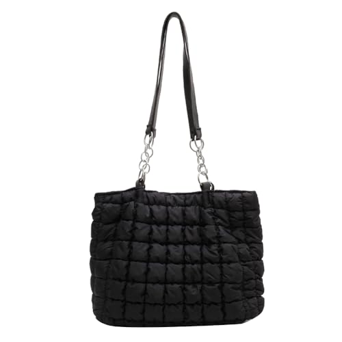 Fiorky Damen-Schultertasche, Blase-Umhängetasche, Nylon, gesteppt, Einkaufstasche, Haspe, Wolke, Faltentasche, lässig, vielseitig, Winter-Dating-Tasche (schwarz) von Fiorky