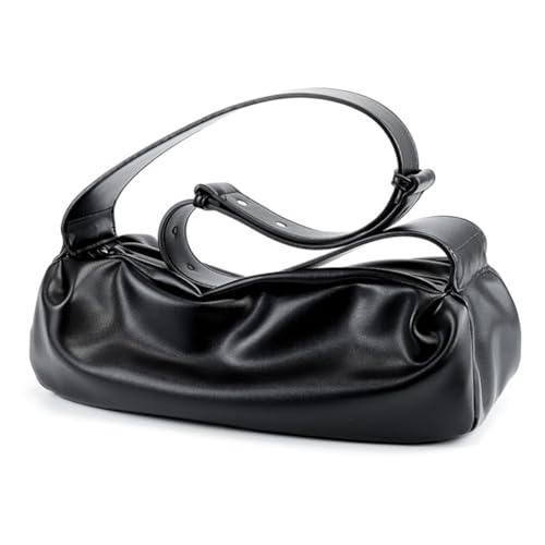 Fiorky Damen-Schultertasche aus Leder, lässige Umhängetasche, Hobo-Tasche, trendige Umhängetasche, Cloud-Plissee-Tasche, stilvolle Handtasche for Mädchen (schwarz) von Fiorky