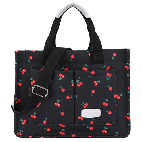 Fiorky Damen-Schultertasche mit süßem Kirschmotiv, große Kapazität, bedruckte Tragetasche mit Kirschmotiv, verstellbarer Riemen, lässige Umhängetasche, Tagestasche for Damen (schwarz) von Fiorky