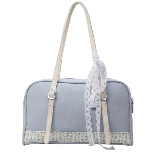 Fiorky Damen-Tasche mit Blumen-Patchwork, PU-Leder, Blumen-Umhängetasche, großes Fassungsvermögen, Freizeit-Achseltasche, Mädchen-Outdoor-Tagestasche (blau) von Fiorky