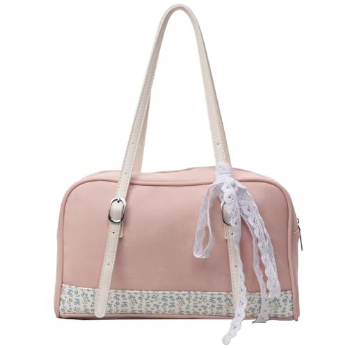 Fiorky Damen-Tasche mit Blumen-Patchwork, PU-Leder, einfache Tragetasche, großes Fassungsvermögen, modische Tragetasche, Mädchen-Outdoor-Tagestasche (Rosa) von Fiorky