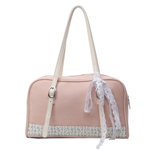 Fiorky Damen-Tasche mit Blumen-Patchwork, verstellbarer Riemen, Blumen-Umhängetasche, großes Fassungsvermögen, modische Tragetasche, Mädchen-Outdoor-Tagestasche (Rosa) von Fiorky