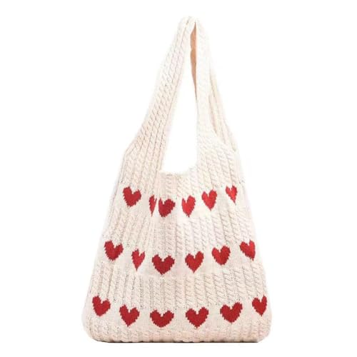 Fiorky Damen-Tragetasche „Strick Love“, Farbblockierung, leichte Handtasche, großes Fassungsvermögen, Schulter-Aufbewahrungstasche, gehäkelte Umhängetasche, Pendeltasche (Aprikose) von Fiorky