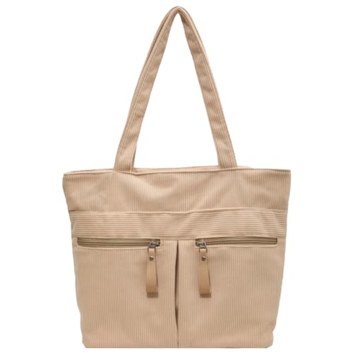 Fiorky Damen-Tragetasche aus Cord, lässige Schultertasche, Hobo-Tasche, großes Fassungsvermögen, mehrere Taschen, Handtasche, College-Reisetasche, Herbst-Winter-Tasche (Khaki) von Fiorky