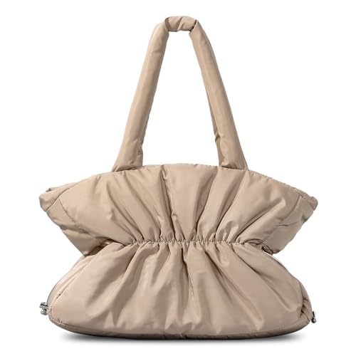 Fiorky Damen-Umhängetasche, gepolstert, großes Fassungsvermögen, Daunen-Hobo-Tasche, leicht, weich, Umhängetasche, plissierte Achseltasche, lässige Pendlertasche (Khaki) von Fiorky