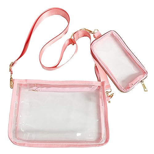 Fiorky Damen-Umhängetasche, lässig, durchsichtige Clutches, Reißverschluss, PVC-Einkaufstasche, verstellbare Schultergurte, niedliche Geldtaschen, Mädchentasche (Rosa) von Fiorky