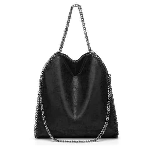 Fiorky Damen-Umhängetasche, modisch, große Kapazität, Ketten-Tragetasche, quadratisch, Pendlertasche, einfarbig, Vintage-Kuriertasche, Retro-Tagestasche (schwarz) von Fiorky