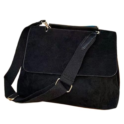 Fiorky Damen-Umhängetasche im Vintage-Stil, große Kapazität, einfache Umhängetasche, einfarbig, tägliche Schultertasche, Damen-Pendeltasche (schwarz) von Fiorky