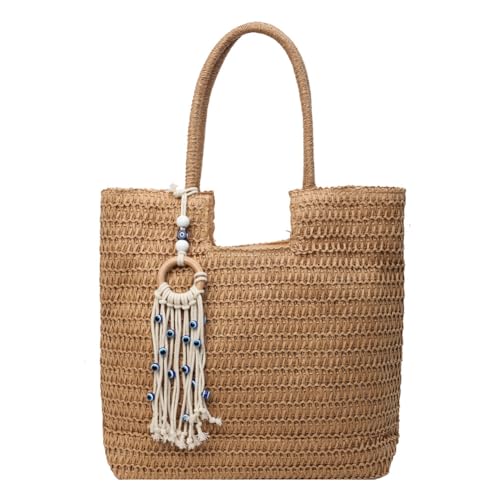 Fiorky Damen-Umhängetasche im Vintage-Stil, großes Fassungsvermögen, gehäkelte Strandhandtasche, Reißverschluss, Weberei, Reisehandtasche, Damen-Sommer-Tagestasche (Khaki) von Fiorky