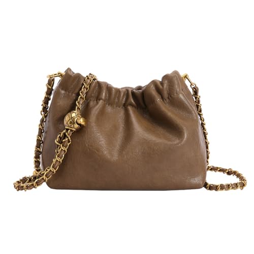 Fiorky Damen-Umhängetasche mit Kette, PU-Leder, Umhängetasche, lässig, plissiert, Hobo-Tasche, Umhängetasche, Umhängetasche, Alltags-Dating-Geldbörse (Khaki) von Fiorky