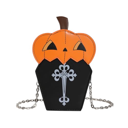 Fiorky Damen-Umhängetasche mit Kette, Umhängetasche, Kürbis-Sarg, Umhängetasche, Hobo-Geldbörse, Gothic-Geldbörse, Halloween-Süßigkeitstasche (schwarz) von Fiorky