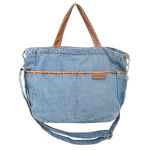 Fiorky Denim Lässige Umhängetasche mit Reißverschluss, Damen-Einkaufstasche, verstellbarer Riemen, Messenger-Tasche, multifunktional, große Kapazität mit Griff for Reisen, Ausflüge, tägliche von Fiorky