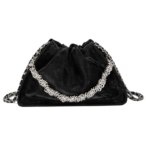 Fiorky Designer-Umhängetasche, gerüscht, trendige Umhängetasche mit Kette, Beuteltasche, großes Fassungsvermögen, Clutch-Geldbörse, Unterarmtasche for Damen (schwarz) von Fiorky