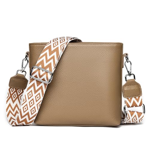 Fiorky Echtleder, trendige Umhängetasche mit Gitarrengurt, Designer-Tragetasche, lässige Schultertasche, Umhängetasche for Damen (Khaki) von Fiorky