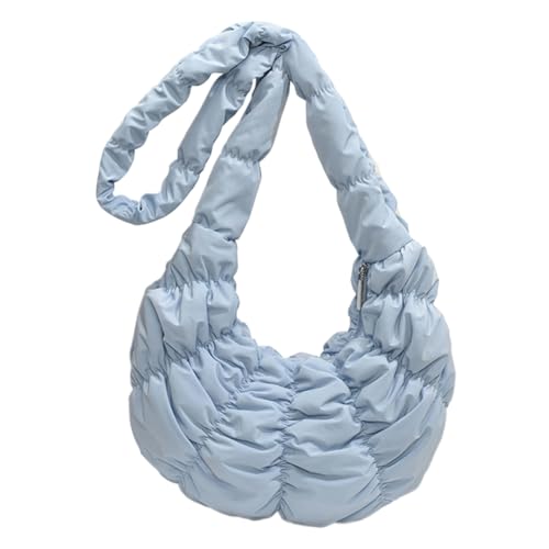 Fiorky Geraffte Cloud-Umhängetasche, Nylon, trendige Umhängetasche, großes Fassungsvermögen, modische Hobo-Tasche, einfarbig, Halbmond-Tasche for Damen (blau) von Fiorky