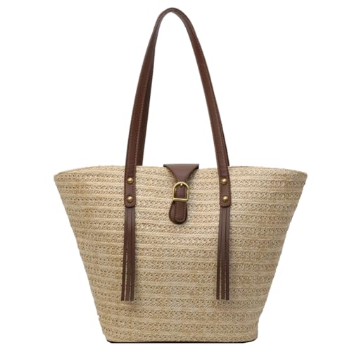 Fiorky Gewebte Tragetasche for Damen, Sommer-Strandtaschen, großes Fassungsvermögen, modische gewebte Handtasche, lässig, stilvoll, Umhängetasche for Reisen, Urlaub (Khaki) von Fiorky