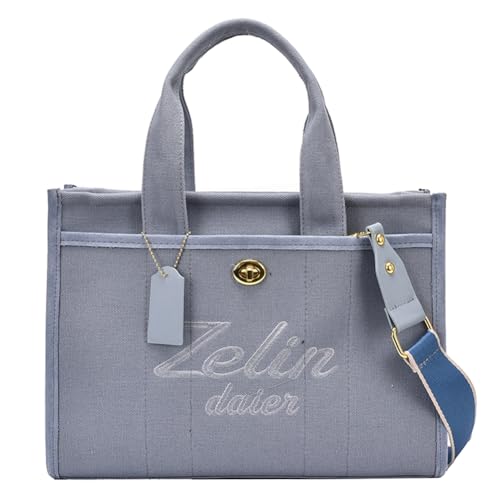 Fiorky Große Kapazität, einfache Tragetasche aus Segeltuch, verstellbarer Riemen, vielseitige Einkaufstasche, Mädchen, Dating-Tasche, Damen, Brief-Umhängetasche (blau) von Fiorky