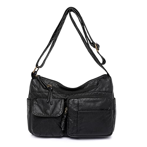 Fiorky Große Kapazität, weiche PU-Umhängetasche, vielseitiger verstellbarer Riemen, Damen-Retro-Leder-Umhängetasche, weibliche Pendlertasche (schwarz) von Fiorky