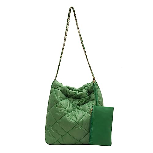 Fiorky Große Kapazität Nylon-Clutch-Tasche, gesteppte Umhängetasche, Damen-Umhängetasche, Stickgarn, einfache weibliche Pendler-Handtasche for Büro, Reisen (grün) von Fiorky