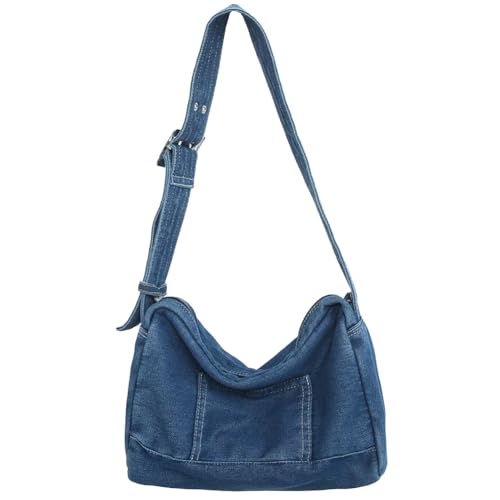 Fiorky Jean Modische Handtasche, Vintage-Umhängetasche, Alltagstasche, Denim-Umhängetasche, verstellbarer Riemen for Damen und Mädchen (Dunkelblau) von Fiorky