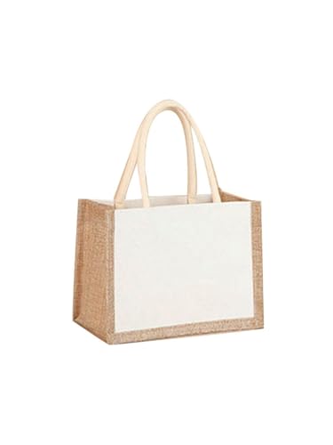 Fiorky Jute-Tasche, Shopper, Damen, große Jute-Tasche, Damen-Reise-Aufbewahrungshandtasche, großes Fassungsvermögen, Segeltuch, oberer Griff, Jute-Handtasche, wiederverwendbar, Damen-Outdoor von Fiorky