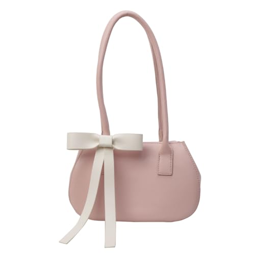 Fiorky Lässige Damen-Tragetasche mit Schleife, Freizeit-Achsel-Handtasche, Kontrastfarbe, Reise-Unterarm-Handtasche, Mädchen-Outdoor-Tagestasche (Rosa) von Fiorky