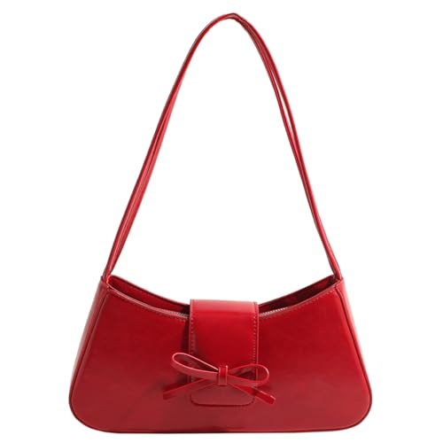 Fiorky Lässige Damen-Tragetasche mit Schleife, modische Schultertasche, einfarbig, Reise-Unterarm-Handtasche, Mädchen-Outdoor-Tagestasche (rot) von Fiorky