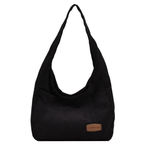 Fiorky Lässige Pendeltasche aus Cord, einfarbig, Messenger-Umhängetasche, stilvolle Wochenendtasche for Damen, große Kapazität, schicke Tragetasche (schwarz) von Fiorky