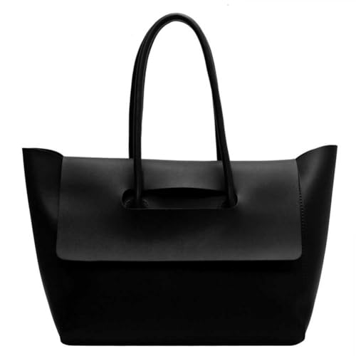 Fiorky Lässige Pendeltasche for Damen, großes Fassungsvermögen, PU-Leder, stilvolle quadratische Tasche, einfarbig, minimalistische Schultertasche, Retro-Umhängetasche (schwarz) von Fiorky