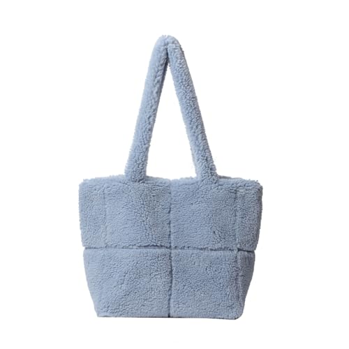 Fiorky Lammwoll-Tragetasche for Damen, große Plüsch-Tragetasche, leichte, flauschige Umhängetasche, pelzige Achselhöhlentasche, Shopper-Umhängetasche (blau) von Fiorky