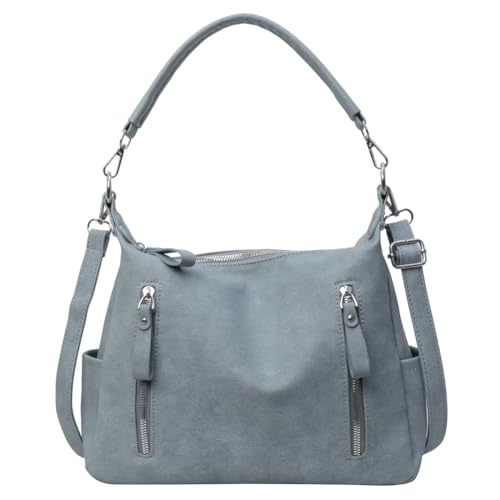 Fiorky Modische Handtasche, großes Fassungsvermögen, schicke Unterarmtasche, PU-Leder, trendige Umhängetasche mit abnehmbarem, verstellbarem Riemen, Hobo-Tasche for Damen (Hellblau) von Fiorky