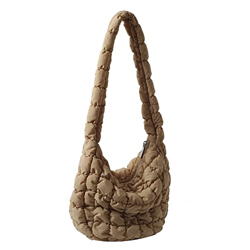 Fiorky Modische gepolsterte Tasche aus Baumwolle, gesteppt, kariert, Pendeltasche, einfarbig, schlicht, elegant, for Wochenendurlaub (Khaki) von Fiorky