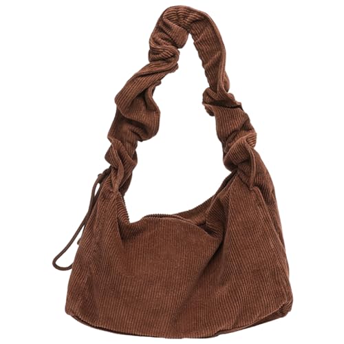 Fiorky Modische plissierte Hobo-Tasche mit Kordelzug, Cord-Unterarmtasche, vielseitige Herbst-/Winter-Umhängetasche, Damen-Cord-Tragetasche (Kaffee) von Fiorky