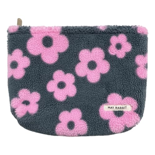 Fiorky Niedliche florale modische Clutch-Geldbörse, trendige Kosmetiktasche, Plüsch, Reise-Kulturbeutel mit Reißverschluss for Geldbörse, Bleistifttasche for Damen, Teenager, Mädchen, rose, von Fiorky